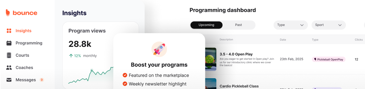 Bounce club software interface